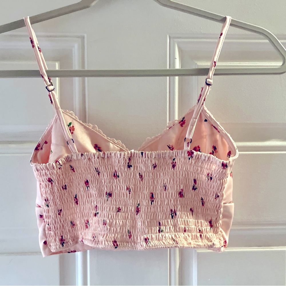 Aeropostale Pink Floral Lace Trim Crop Top - XS - Coquette Milkmaid Style - Picture 2 of 8